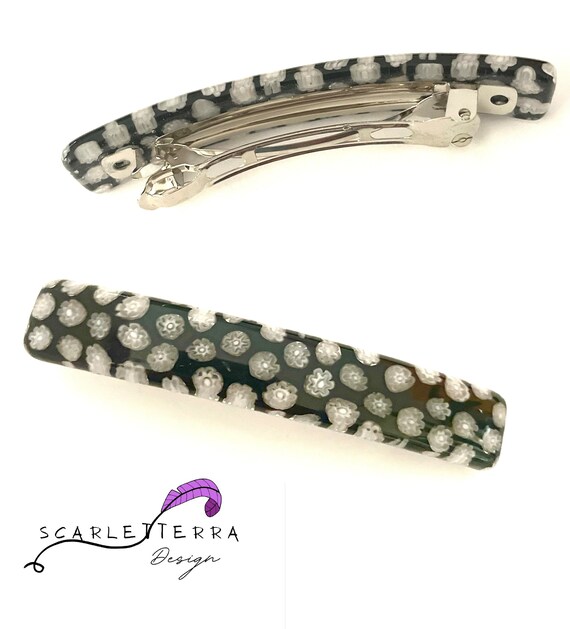 Murano Glass Hair Clips Black & White Reflections Etsy