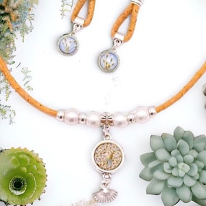 Minimalist Cork Jewelry Set - Cork Charm Necklace and Earrings