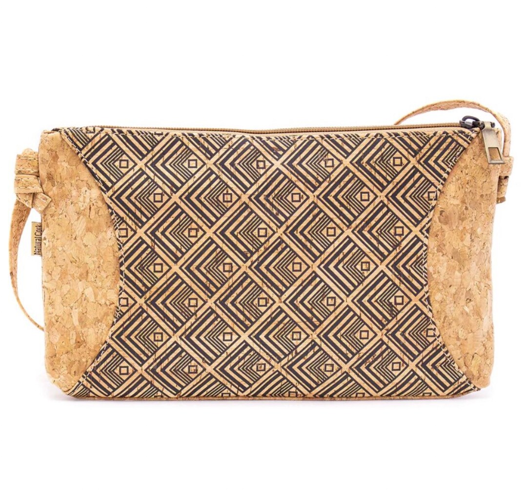 Crossbody Bag Egyptian Herringbone Pattern Natural Cork by Ecolifearth