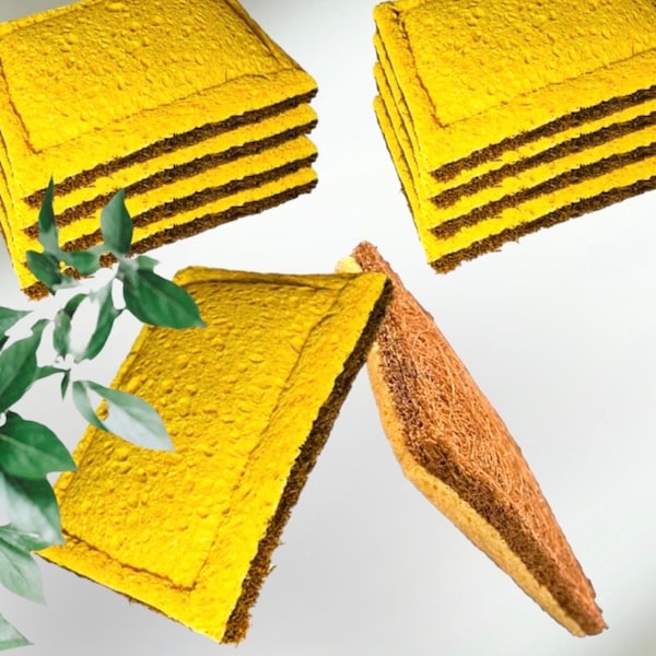 Eco-Friendly Dish Sponge - Cellulose & Coconut Fiber Scrubber, Pack of 8