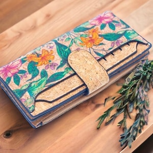 Cartera de corcho hecha a mano, cartera vegana ecológica, tarjetero minimalista de corcho, cartera sostenible para mujer