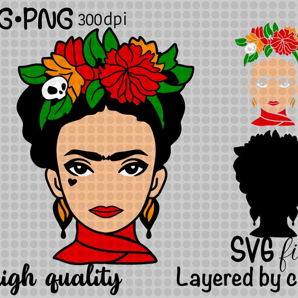 Frida Kahlo svg, Mexican Art Self Portrait, Feminist Icon, SVG  Layered SVG Frida Kahlo,Frida Kahlo Png, Frida Kahlo Gift, Feminist Png