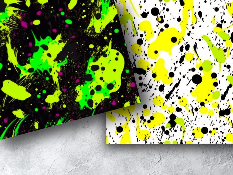 Vibrant Neon Paint Splatter Digital Paper Pack - Instant Download ...