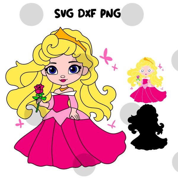 Chibi Enchanted Rose Princess SVG, DXF, PNG, Cut File, Baby Aurora svg, baby princess svg, Cute Fairytale Cut Files, Kawaii