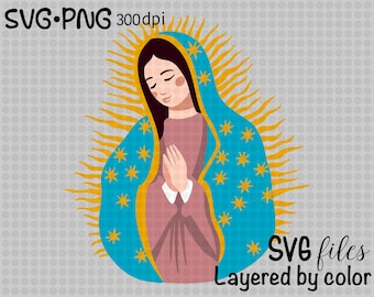 Layered SVG Cut File files for Cricut, Cricut SVG, Cricut template, Cut file, Virgin Mary svg, Mama Mary svg, Our lady of Guadalupe svg