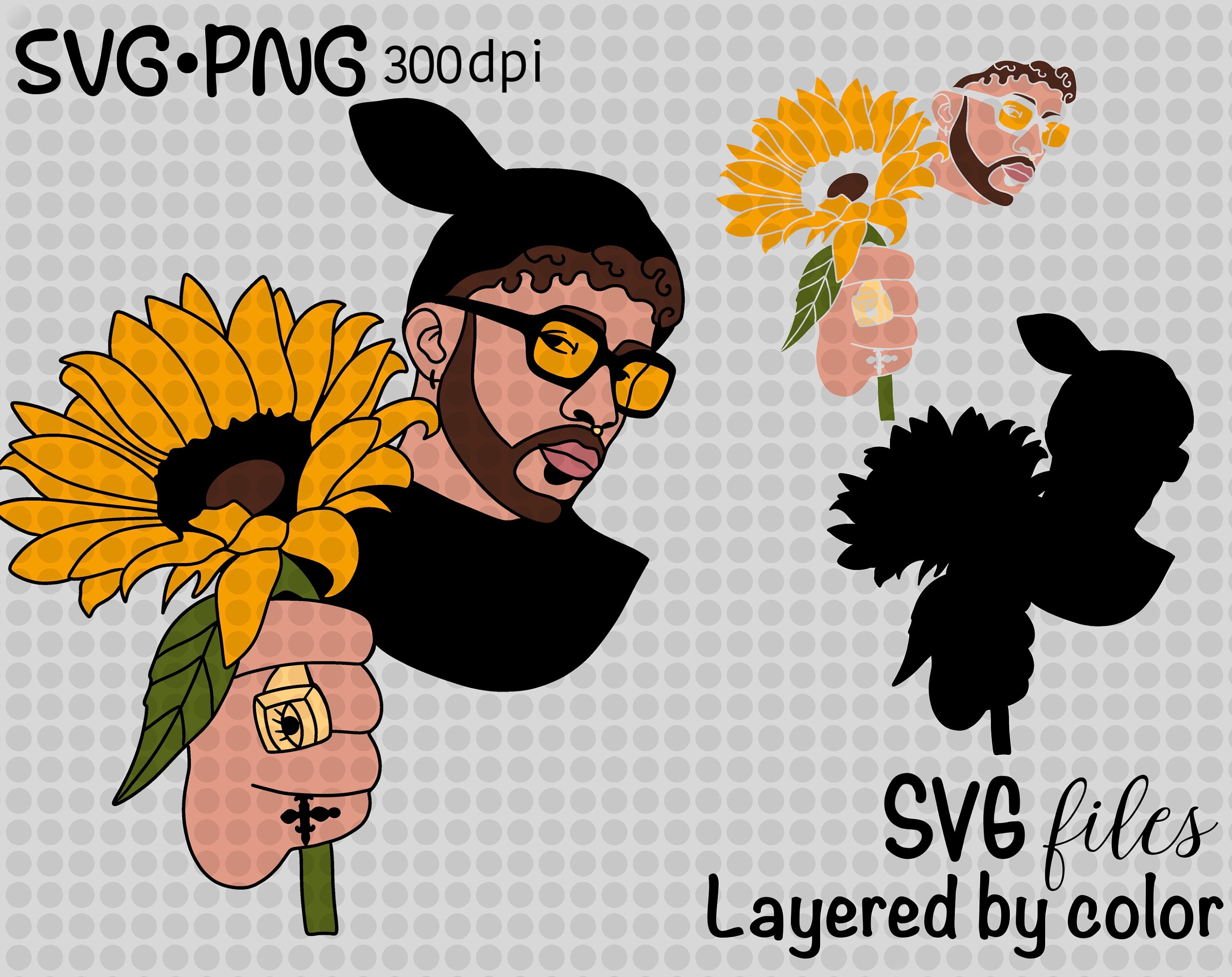Download Layered SVG Bad Bunny Sunflower Svg Png Cricut Cut Files 2 ...