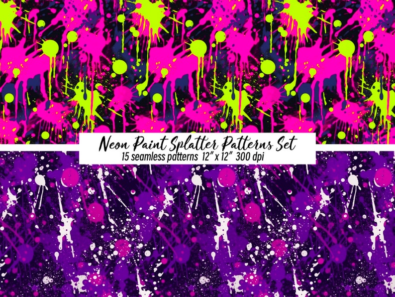 Vibrant Neon Paint Splatter Digital Paper Pack - Instant Download ...