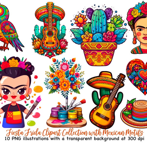 10 Cute Frida Kahlo clipart, strong woman clipart, girls power clipart, cute kids clipart, Mexican bundle, Cinco de Mayo Clipart, sombrero