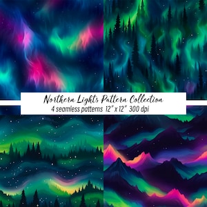 Noorderlicht digitaal papier, Aurora Borealis achtergrond, aquarel nachtelijke hemel, Aurora digitaal papier, Nordic Winter, commercieel gebruik