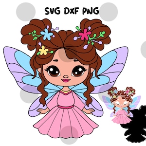 Chibi Flower Fairy SVG, DXF, PNG, gesneden bestand kleine fee Kawaii