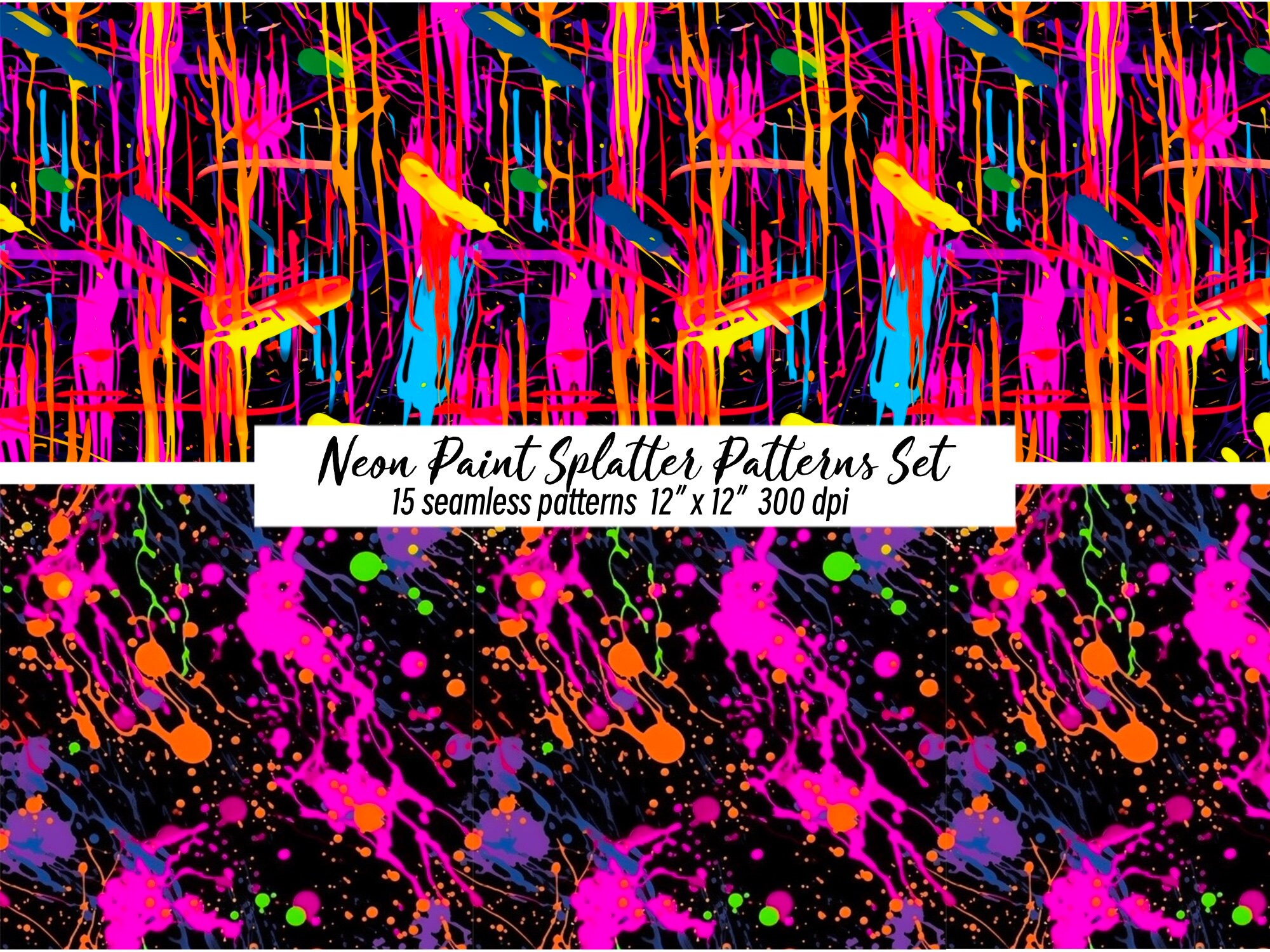 Vibrant Neon Paint Splatter Digital Paper Pack - Instant Download ...