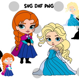 Chibi Sisters SVG, DXF, PNG, Cut File Bundle, bébé princesse svg, Cute Fairytale Cut Files, Kawaii