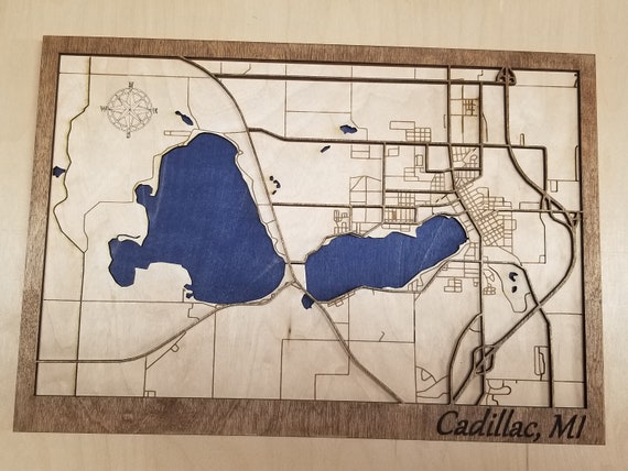 Cadillac Michigan Map Lake Cadillac and Lake Mitchell 3D - Etsy