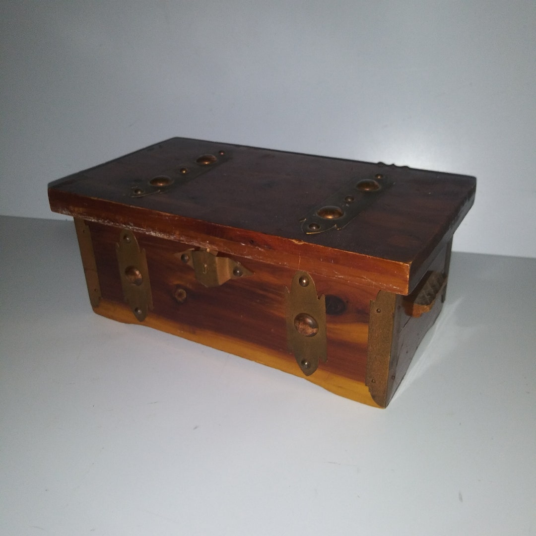 Wooden Jewelry Cedar Chest Box Case Brown Bronze Sturdi USA Made Accessories Storage Wood Solid