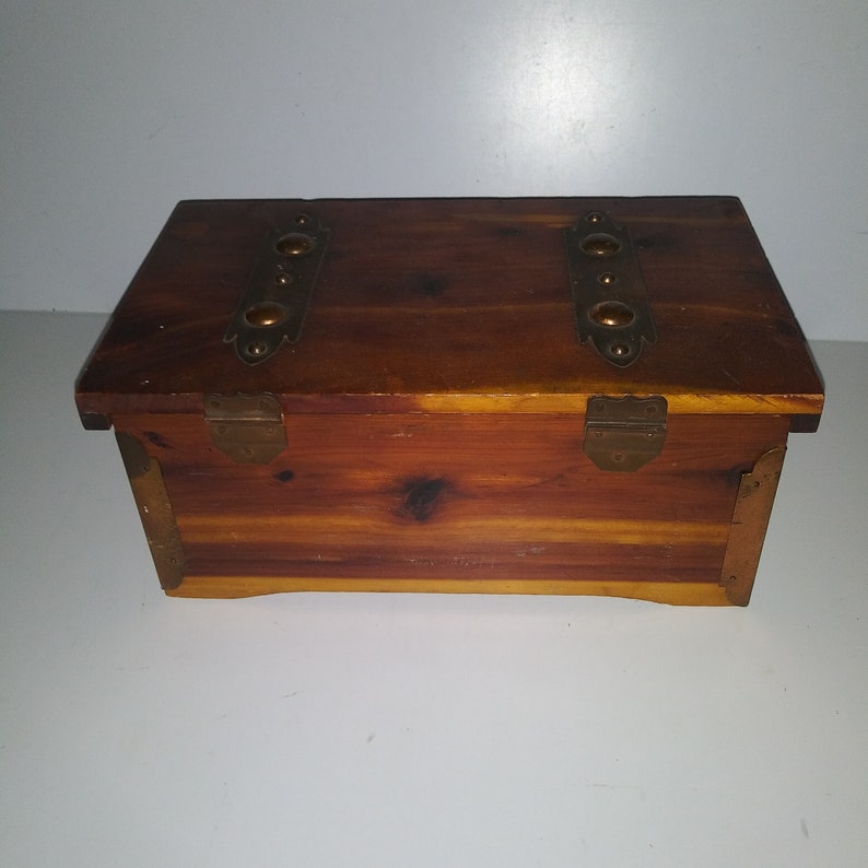 Wooden Jewelry Cedar Chest Box Case Brown Bronze Sturdi USA Made Accessories Storage Wood Solid