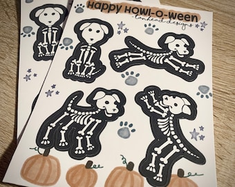 Skeleton Dog Stickers, Halloween Planner Stickers, Journal stickers, Spooky Dog stickers, Scrapbook stickers, Halloween Sticker set