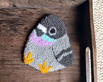 Handmade Punch Needle Rock Pigeon Coaster - Bird Lovers Decor - New York Pigeon - Save the Pigeons - Bird Watchers Gift - Be Nice to Pigeons