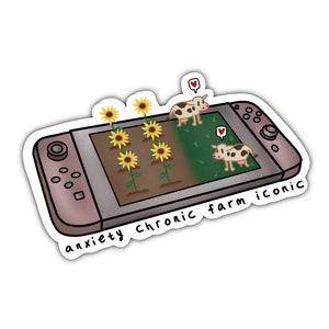 Anxiety Chronic Farm Iconic, Stardew Valley Sticker, Switch Stickers, Sunflower, Cow, Gamer Girl Stickers, Stardew Valley Lover Gift