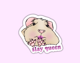 Slay Queen Guinea Pig, Material Girl Pig, Sassy Guinea Pig Meme Sticker, Guinea Pig Mom regalo, Cavy Lover, Accesorios de jaula