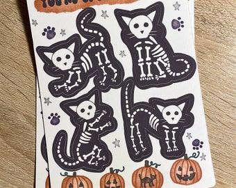 Skeleton Cat Stickers, Halloween Planner Stickers, Journal stickers, Spooky Cat stickers, Scrapbook stickers, You’re Creeping Meowt