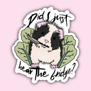 Guinea Pig Sticker - Did I just hear the fridge - lettuce - 2.5 x 2.5 inch-  vinyl decal