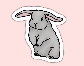 Bunny Sticker, lop bunny, rabbit stickers, Holland lop, gray bunny sticker