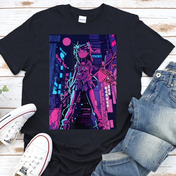 Vaporwave Anime Girl Waifu Japanese Aesthetic Otaku Gift T-Shirt, Aesthetic Retro 80s 90s Lofi Waifu T-Shirt, Kawaii Japanese Anime Girl Tee