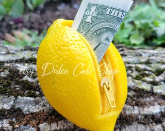 Lemon / Lime Coin Purse Handmade Green or Yellow Limon Monedero Veggie purse GIFT for Best Friend Girlfriend Novelty Unique Gift