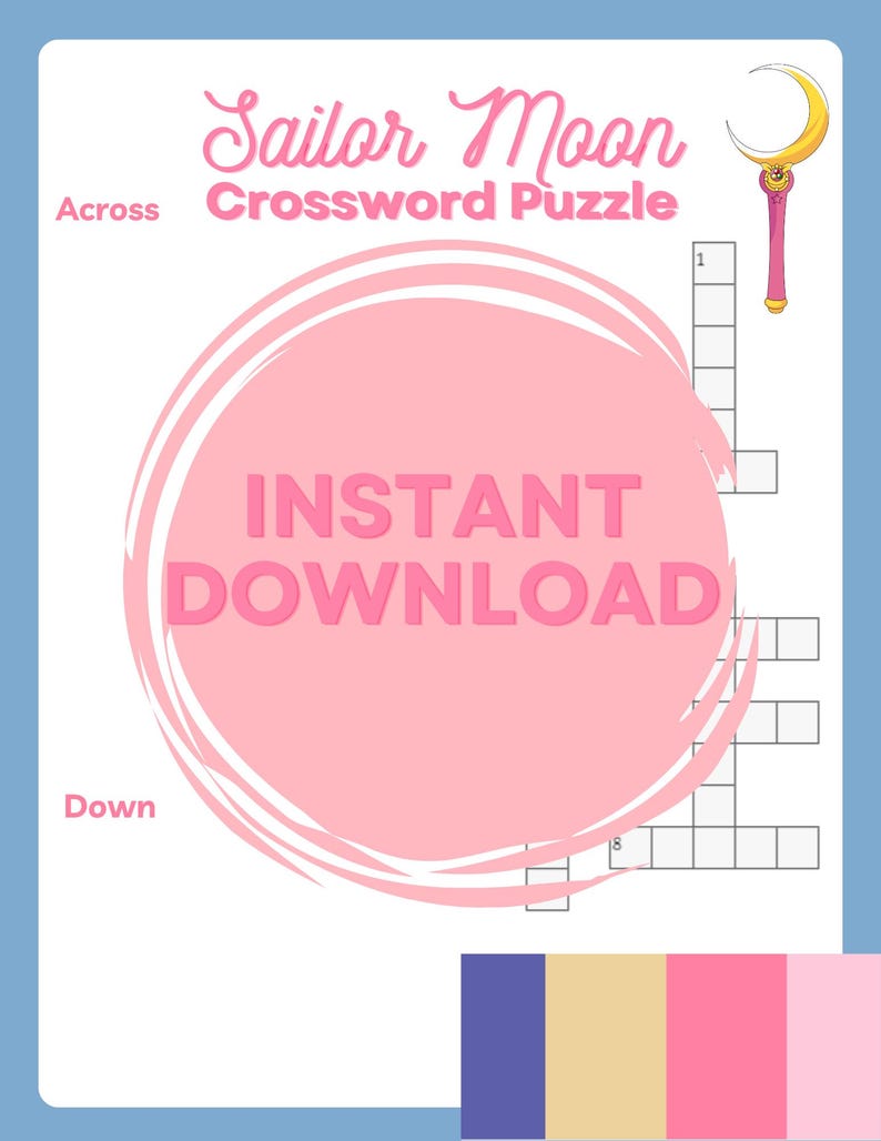 Anime, Sailor Moon, Crossword Puzzle, Printable Family Game, Trivia