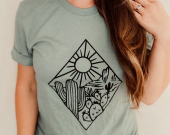 T-shirt met print Arizona Desert • Western Cactus-T-shirt • Rodeo-cowgirlshirt • Trailriding-top met print • Oversized Southwest-shirt met graphic