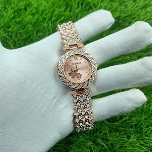 Rose Gold Plated Zirconia Wrist Watch Bracelet: Gemstone Jewelry