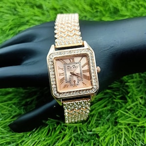 Rose Gold Plated Zirconia Watch Bracelet: Handmade Wedding Jewelry