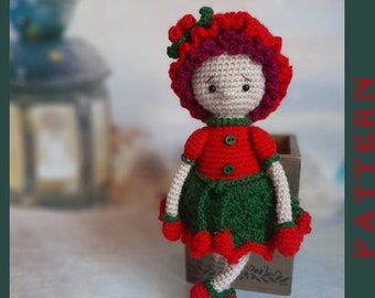 Christmas Holly Crochet Doll Pattern Amigurumi Doll Pattern PDF English Tutorial