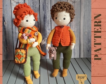 Set of 2 Crochet Patterns Amigurumi Dolls Holly and Oliver, Crochet Pattern in English, Amigurumi Crochet Tutorial PDF file