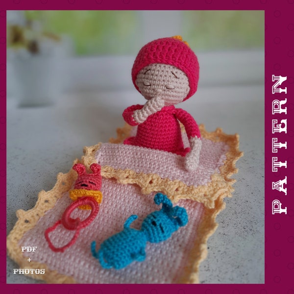 Mini-poupée mignon au crochet, Amigurumi qui dort bébé fille PDF tutoriel en anglais, modèle au crochet Baby's Out Set