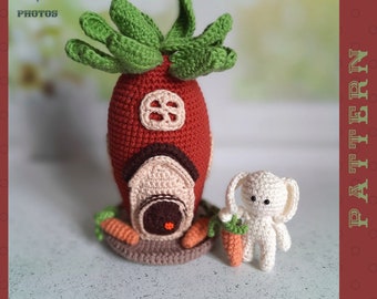 Crochet Pattern Easter Carrot House with Tiny Bunny, Easter Decoration PDF Tutorial in English