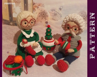 Set of 3 Crochet Christmas Patterns, Amigurumi Grandma Doll Pattern, Amigurumi Grandpa Doll Pattern, Crochet Christmas Tree Cake Pattern