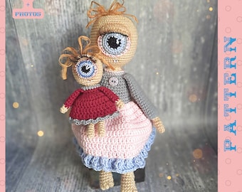 Spooky Vivien & Vivi Eyeballs Dolls Crochet Pattern, Creepy Cute Amigurumi Eyeball Crochet Doll PDF English Tutorial, Halloween Doll Pattern