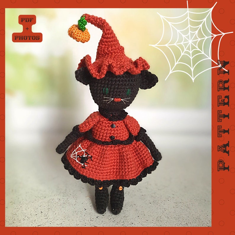 Crochet Pattern the Little Witch Cat Digital PDF Amigurumi, Halloween
