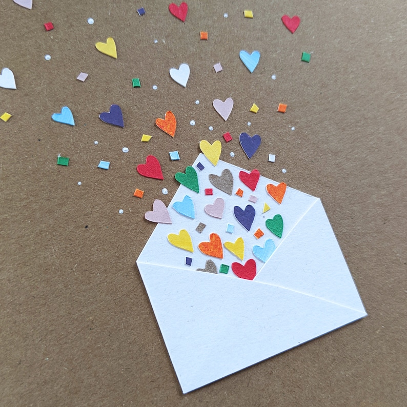 Tarjeta de aniversario/día de San Valentín con sobre y corazones tarjeta de felicitación de collage de papel hecha a mano imagen 8