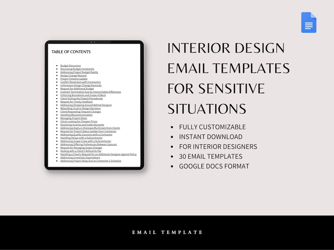 Interior Design Email Templates for Sensitive Situations Google Doc