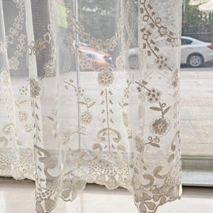 Soft Lace Embroidered Tulle Curtains | Vintage Floral Living Room & Bedroom Cafe Window Treatments Custom