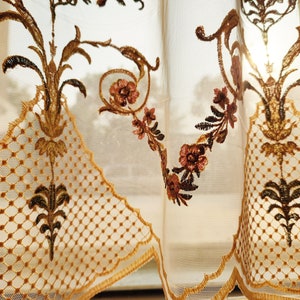 Baroque floral retro exquisite embroidery gauze curtain, lace  embroidered fabric，curtain design.