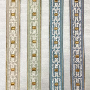 Pode incluir: Quatro fitas diferentes com fundo branco e padr&atilde;o geom&eacute;trico dourado. As fitas s&atilde;o bege, verde claro, azul claro e azul escuro.