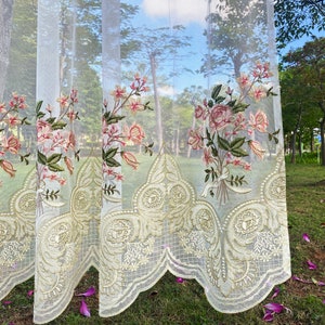 Vintage Floral Sheer Embroidered Curtains Romantic Lace Trim for Bedroom Cafe Windows