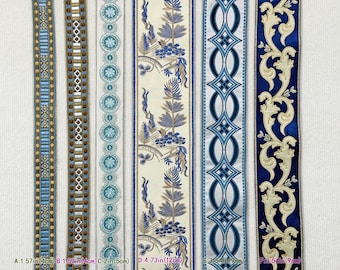 Blue Embroidered Fabric Trim: Curtain & Craft Embellishment