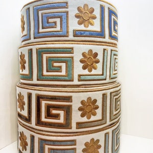 Greek Key Embroidered Curtain Trim: Cotton Linen Velvet Tape (3.54 inches)