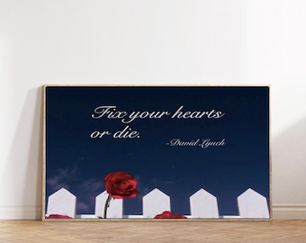 David Lynch Flower Hearts Quote Vintage Inspirational Wall Digital Print (8x10 in)