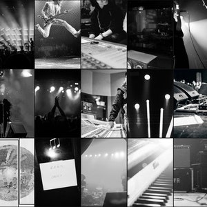Negro y blanco Rock n Roll Música Concierto Dormitorio Collage Digital Image Kit (70pcs 4x6" cada uno)