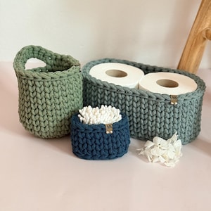 Crocheted Bathroom Basket Set | Bathroom Storage Organizer | Toilet Paper Basket | Cosmetic Organizer | Boho Bathroom Decor | Handmade image 1